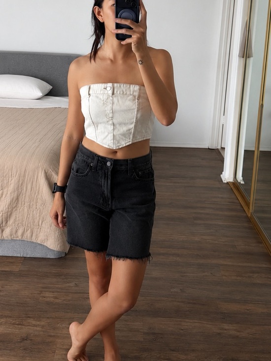 Tops - White Strapless Denim Corset Top